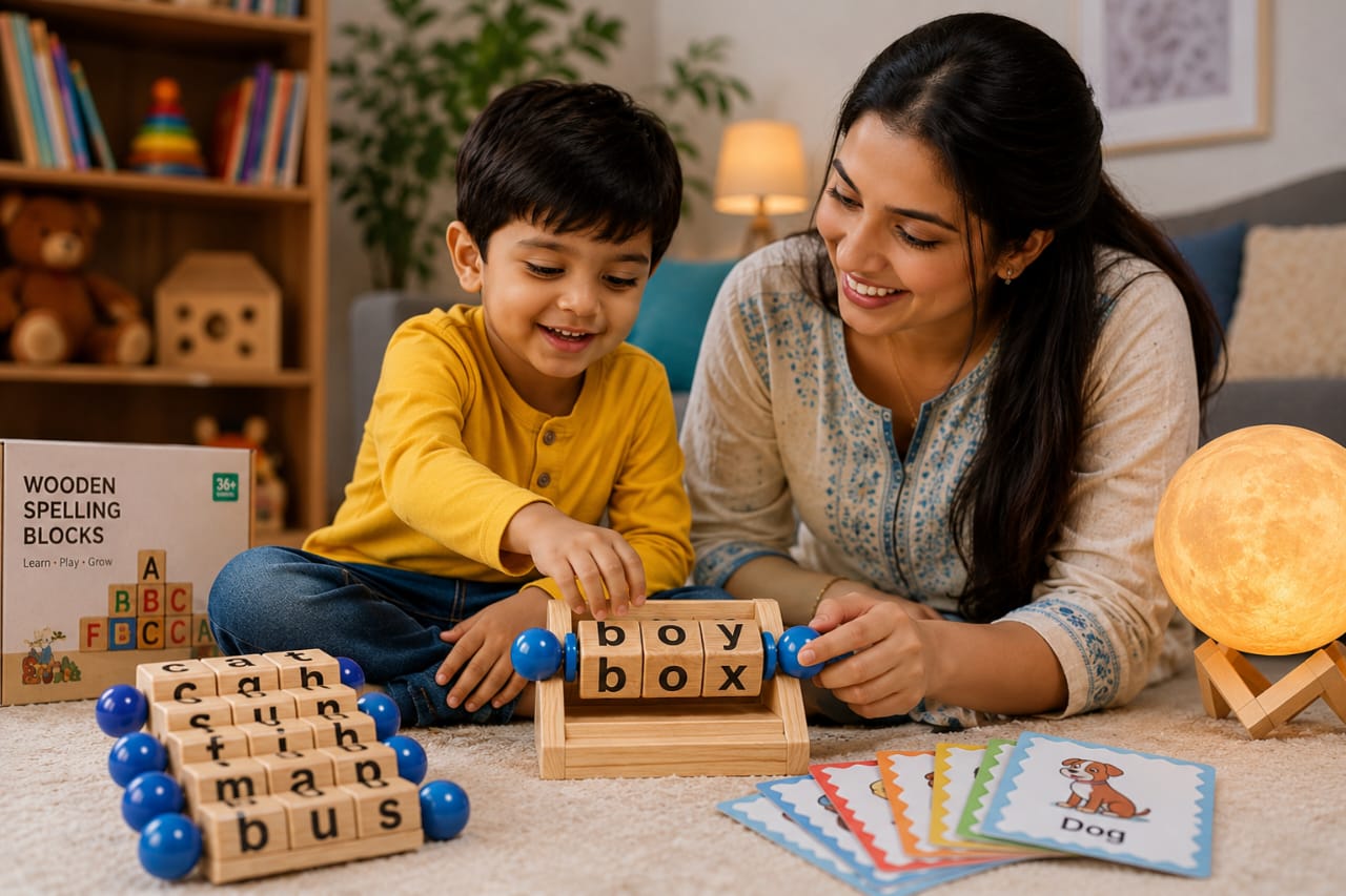 Wooden Spelling Blocks For Kids Learn,Play&Grow