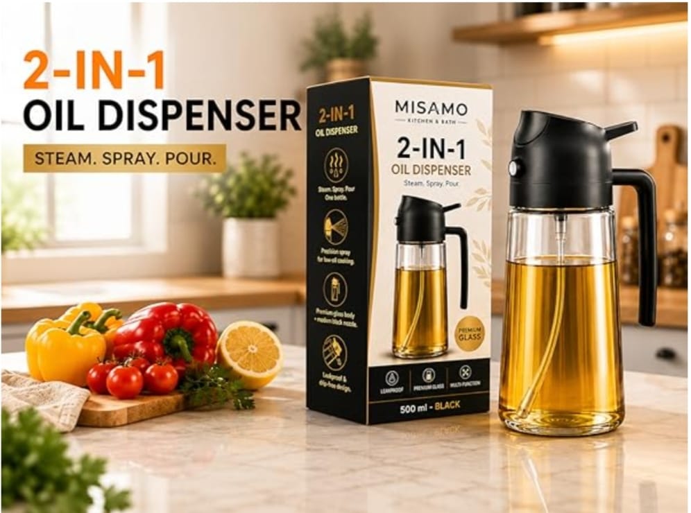 2-in-1 Oil Sprayer & Dispenser, 500ml, Black, Pack of 1