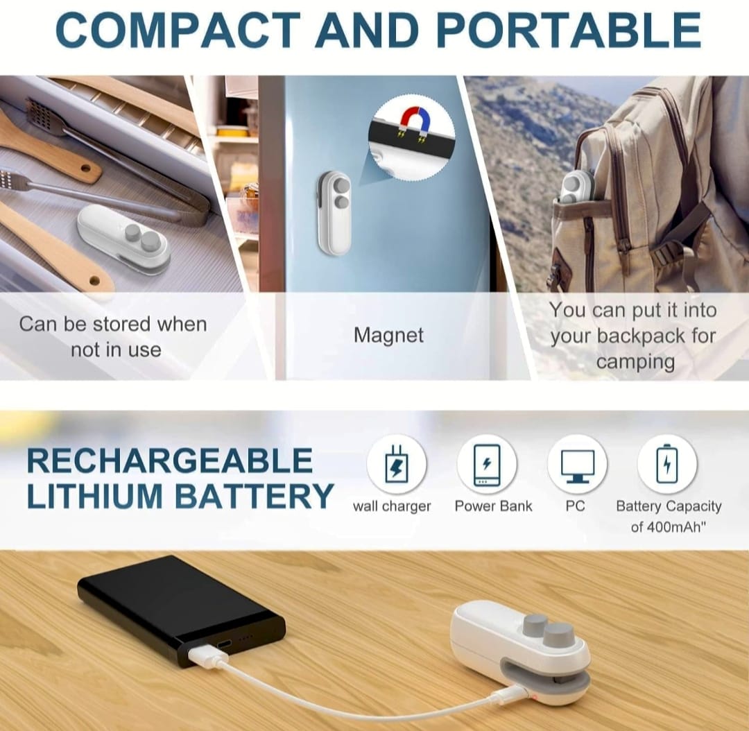 Portable Mini Sealing Machine, Handheld Packet Sealer for Food, Snacks, Chips, Fresh Storage, Plastic Bags Sealing Machine,