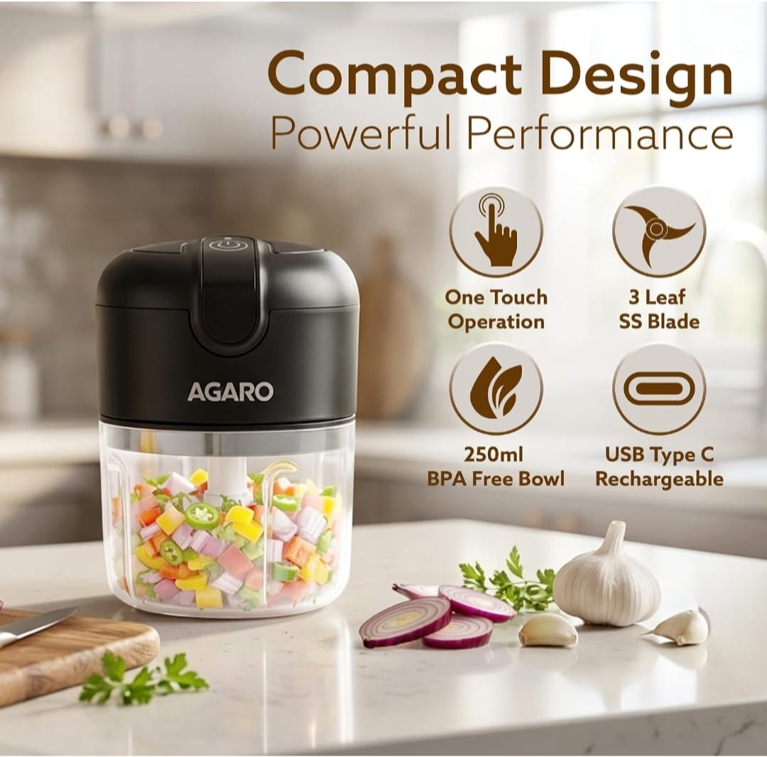 Rechargeable Mini Electric Chopper, Food Grade Bowl, , Vegetable, Nuts, 250 Ml, Black